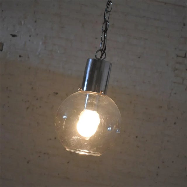 Mid 20th Century Mid 20th Century Mid Century Modern Pendant Light Chrome & Smoked Glass Open Globe Chrome Chain For Sale - Image 5 of 13