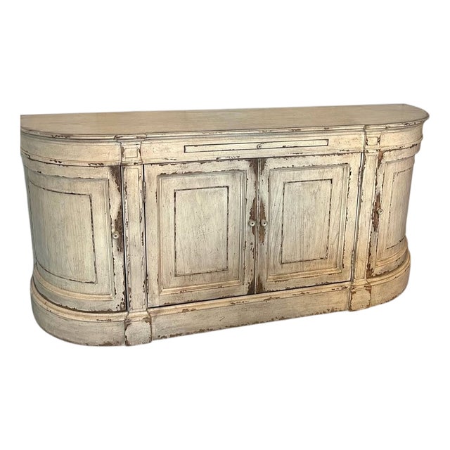 1990s Ethan Allen Emanuel Demilune Sideboard Console Buffet Credenza Distressed For Sale