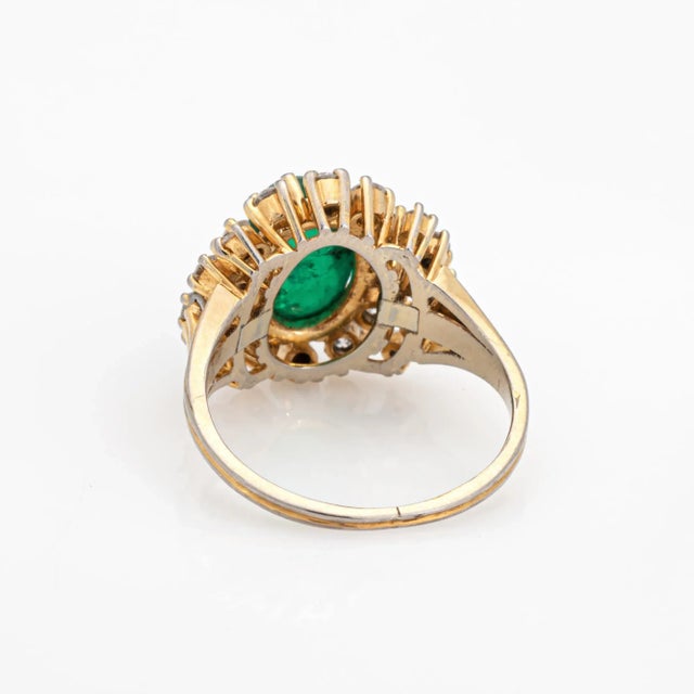 Vintage Cabochon Emerald Diamond 14k Gold Gemstone Engagement Ring Size 5.75 For Sale In Los Angeles - Image 6 of 6