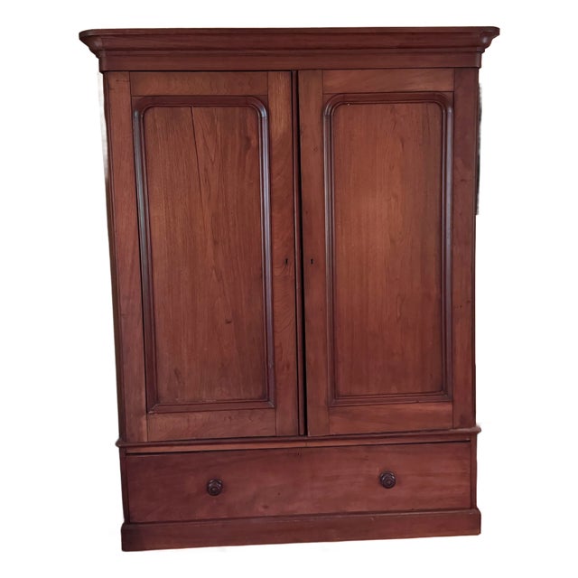 Mid-19th Century Solid Cherry Armoire – Antique Wardrobe Storage, Circa 1840–1870 For Sale