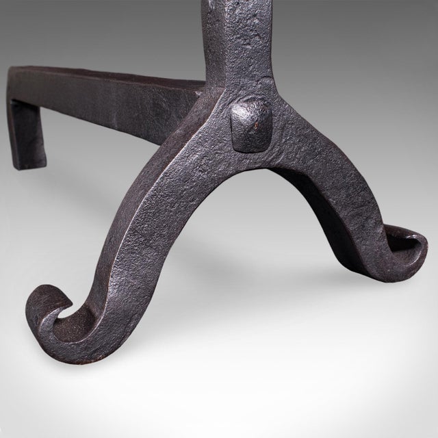 Pair of Antique Firedogs, English, Estate Made Wrought Iron, Andirons, Victorian For Sale - Image 9 of 10
