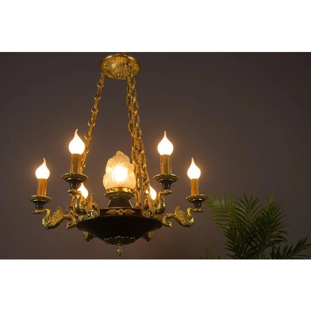 French Empire Style Bronze, Brass and Glass Chandelier, 1920s For Sale - Image 4 of 18