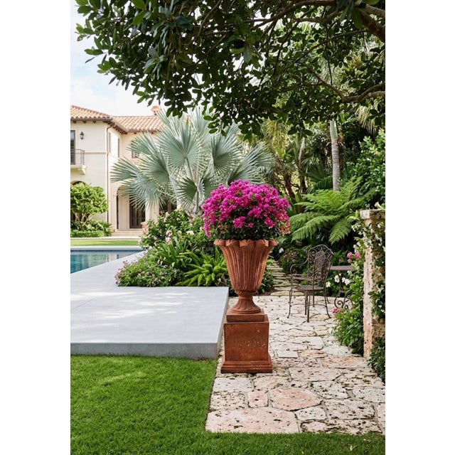 Ceramic 1990s Italian Neoclassical Terracotta Urn on Matching Pedestal For Sale - Image 7 of 10
