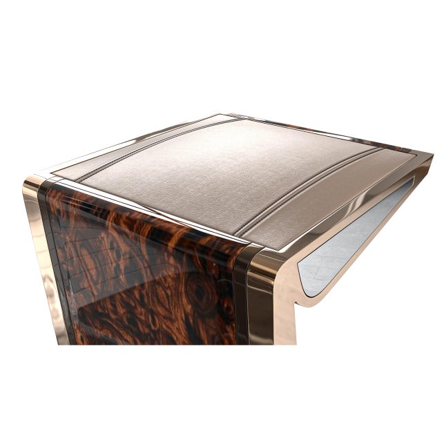 Wood "Melagrana" Bar Stool With Burl Walnut, Stainless Steel and Bronze For Sale - Image 7 of 7