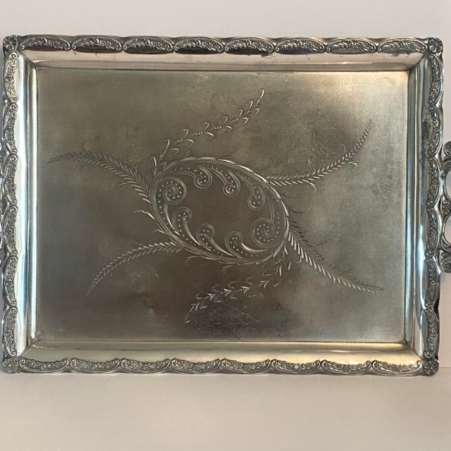 Antique Ornate Silver Plated Tray by Aurora S. P. Mfg. Co. 1869-1919 For Sale - Image 4 of 16