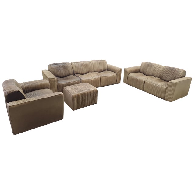 3-Seater Sofa, 2-Seater Sofa, Lounge Chair and Pouf in Leather by Ernst Lüthy for de Sede, Set of 4 For Sale