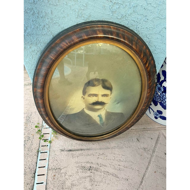 Victorian Antique Victorian Photograph of Gentleman With Mustache in Oval Wood Frame For Sale - Image 3 of 9