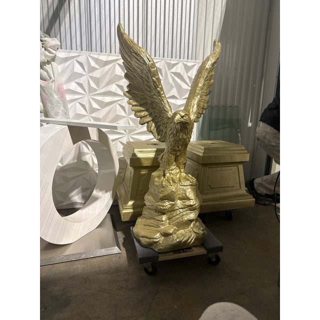 Sculpture Materials Mirrored Pair Monumental Concrete Eagle Statues W/ Rolling Plinth Bases 4ft+ For Sale - Image 7 of 9