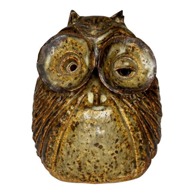 1970s British Brutalist Studio Pottery Owl With Oversized Eyes For Sale