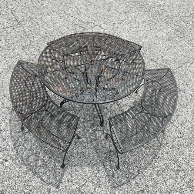 Mid 20th Century Woodard Round Patio Table with Three Benches, Attributed For Sale - Image 11 of 11