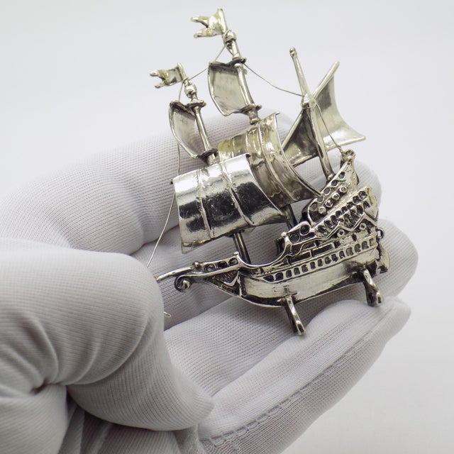 A striking vintage caravel sailing ship, handcrafted in Italy during the 1980s/1990s in genuine Continental Silver...