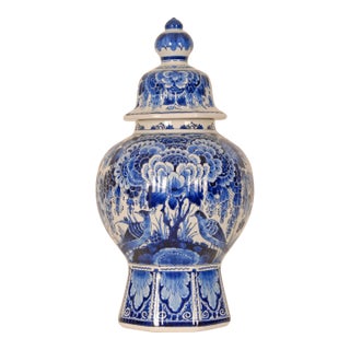Royal Delft Blue and White Baluster Vase Chinoiserie Flowers Birds Octagonal Base For Sale