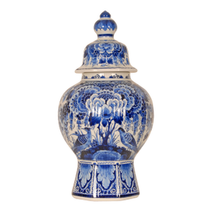 Royal Delft Blue and White Baluster Vase Chinoiserie Flowers Birds Octagonal Base