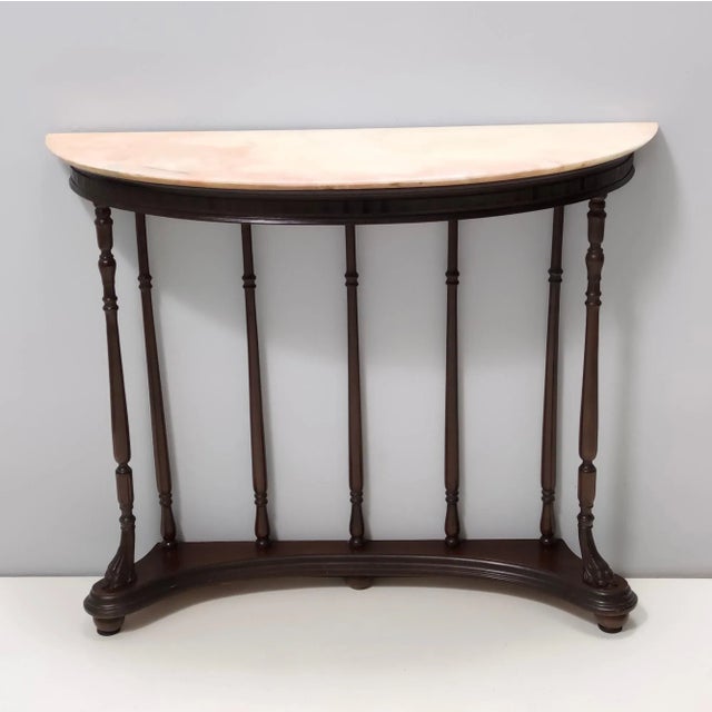Neoclassical Turned Beech Console Table with Demilune Marble Top, Italy, 1960s For Sale - Image 16 of 16