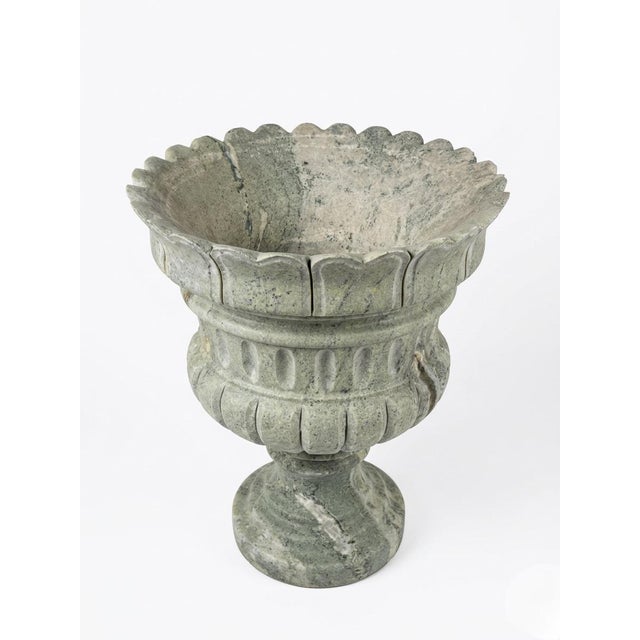 Large Neoclassical Scalloped Green Marble Garden Urn Planter For Sale - Image 4 of 12