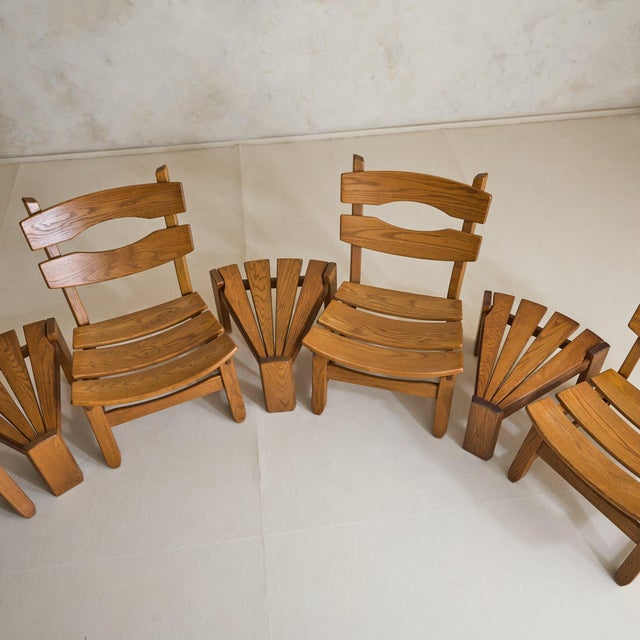 Wood Set of Dutch Brutalist Oak Lounge Chairs + Side Tables by Dittmann & Co, 1960s For Sale - Image 7 of 11
