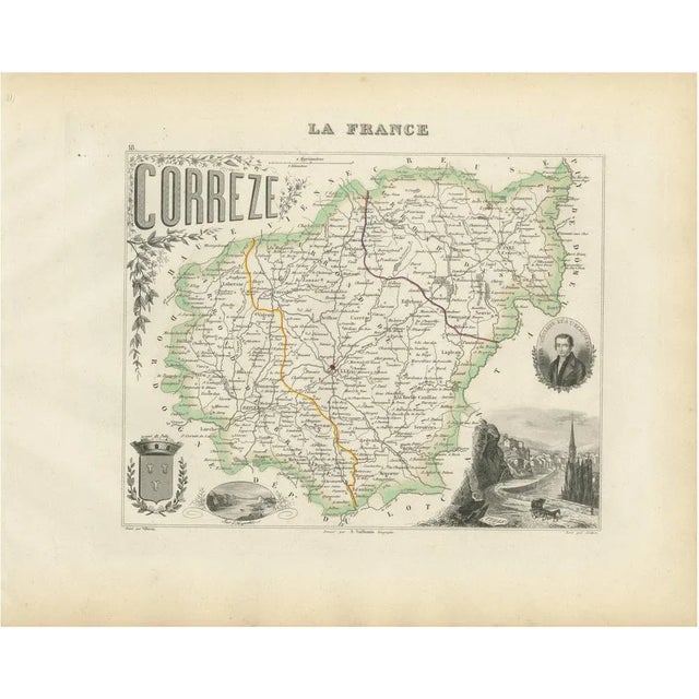 Map of Corrèze in France with Brive, Tulle and Dordogne River Landscape, 1850s For Sale - Image 10 of 10
