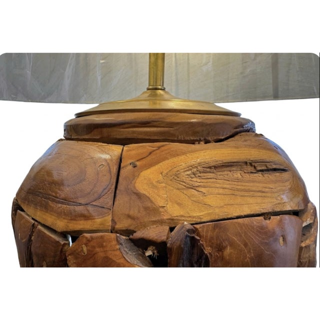 Wood Late 20th Century Monumental Teak Root Floor Lamp With Burmese Silk Shade For Sale - Image 7 of 17