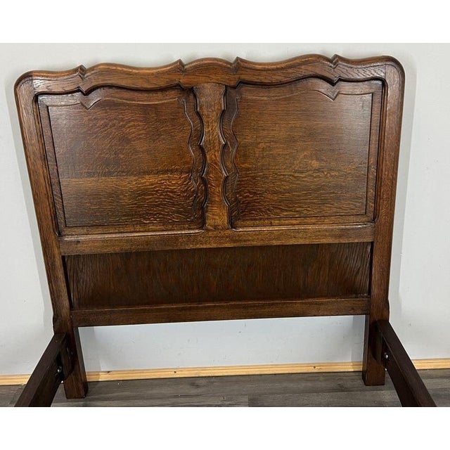 Brown Vintage French Louis XVI Style Oak Single Bed Frame with Carved Headboard For Sale - Image 8 of 11