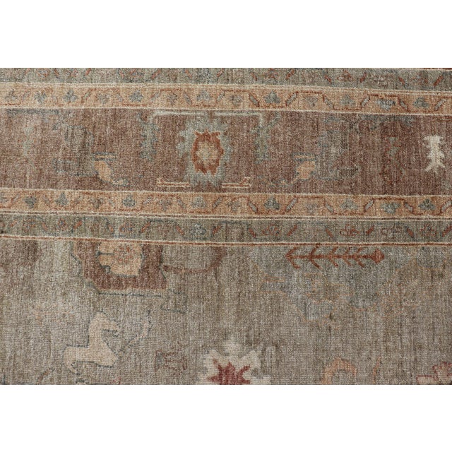 Large Turkish Angora Oushak Rug in Washed Sage With Rust and Ivory 11'10 X 17'4 For Sale - Image 14 of 17