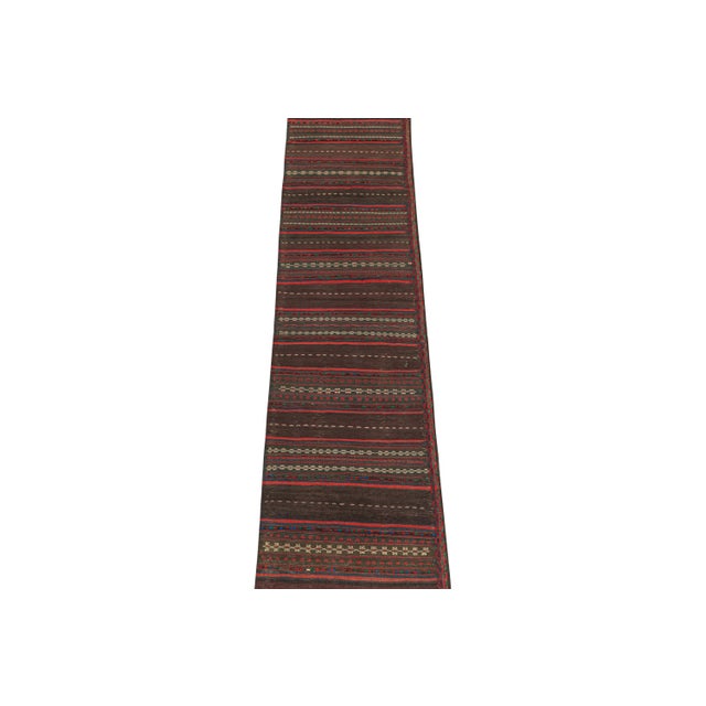 1950s Vintage Persian Twin Kilim Runners in Aubergine With Red Stripes - Rug & Kilim For Sale - Image 5 of 7