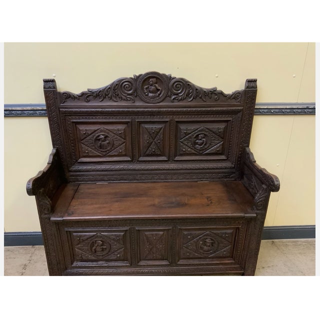 19th Century Antique Breton Chest Bench, 1860 For Sale - Image 5 of 10