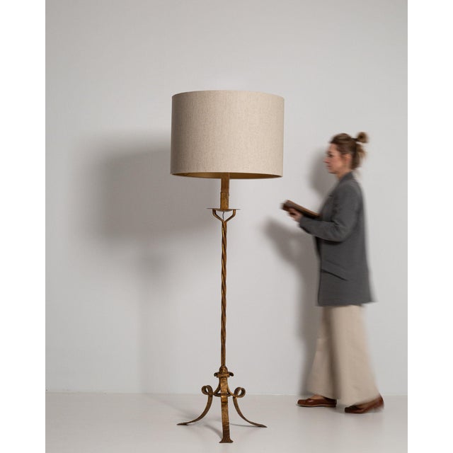 1940-1949 France Antique Brass Tripod Brass Floor Lamp For Sale In Greensboro - Image 6 of 11