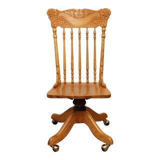 Victorian Style Oak Press Back Desk Chair For Sale