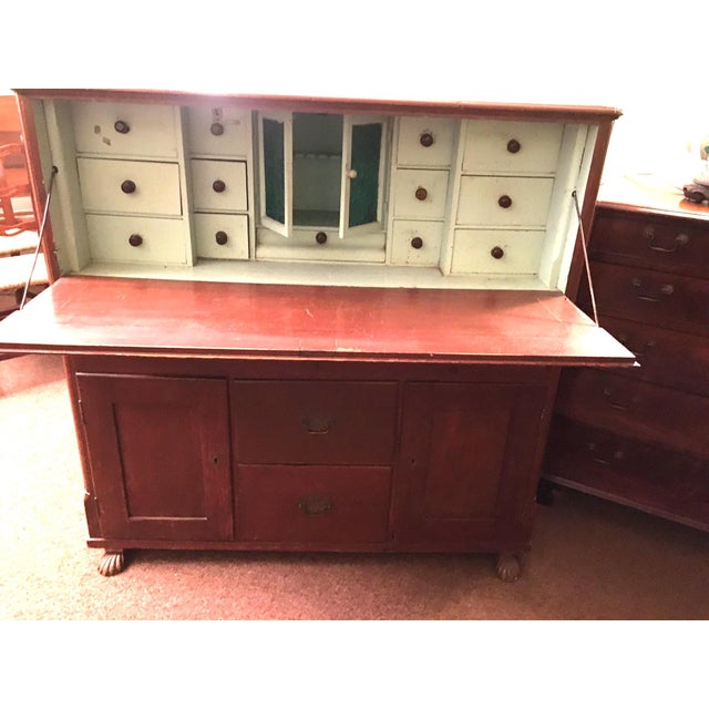 19thc Medical Paw Foot Cabinet Desk W/Original Milk Paint & Colored Glass Panels For Sale In Savannah - Image 6 of 18
