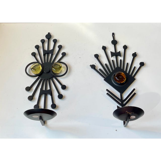 Vintage Danish Brutalist Iron and Glass Wall Candleholders by Dantoft, 1970s, Set of 2 For Sale - Image 11 of 11