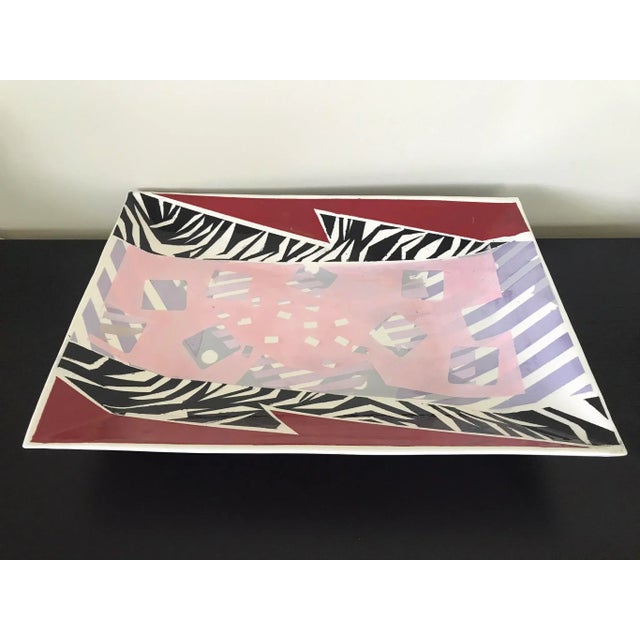 Postmodern Riki Moss Large Memphis Style Ceramic Footed Tray, Signed For Sale - Image 3 of 6