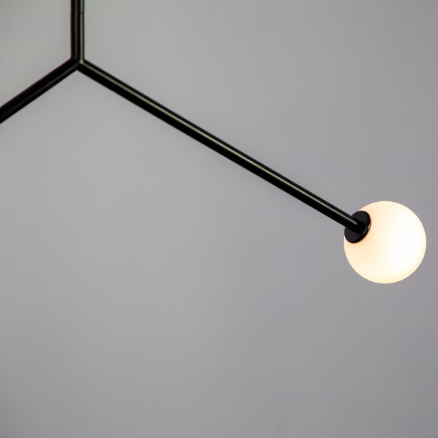 Modern Y Pendant Small, Black, 29in H, 3 Inch Glass Globes, by Research.Lighting, Modern, Minimal Hanging Light For Sale - Image 3 of 11