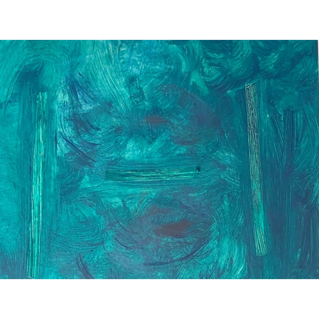 1970s Abstract Painting on Cardboard -Abstract Face in Phtalo Green For Sale - Image 4 of 4