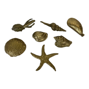 Vintage Brass Coastal Seashell / Fish Collection- Set of 7