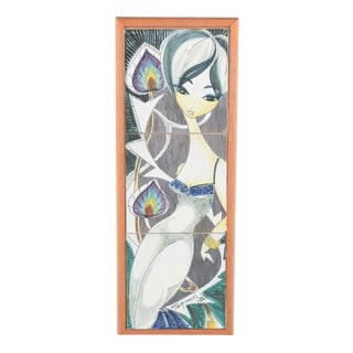 Ceramic Wall Plaque with Female Figure by Yngvor Blomström for Tilgmans, 1950s For Sale