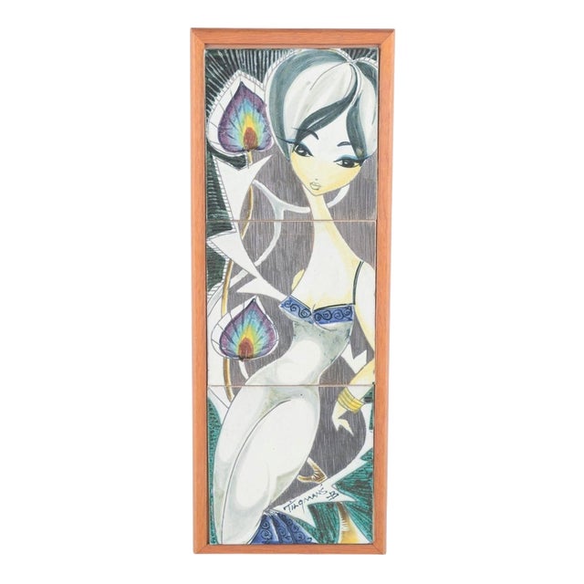 Ceramic Wall Plaque with Female Figure by Yngvor Blomström for Tilgmans, 1950s For Sale