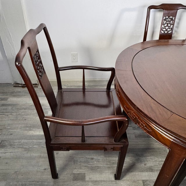 Vintage Asian Rosewood Carved Longevity Extending Dining Table & 10 Chairs For Sale - Image 4 of 13