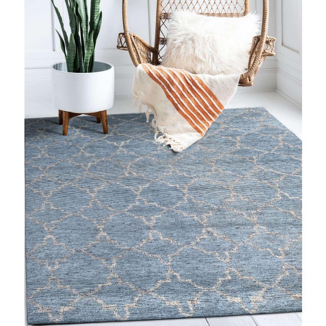 9x12 Versatile Agra Blue Allover Trellis Geometric Modern Hand Knotted Wool Rug For Sale In New York - Image 6 of 6