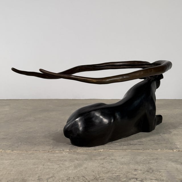 Metal Sculptural Bronze Antelope Coffee Table With Glass Top, 55” L For Sale - Image 7 of 8