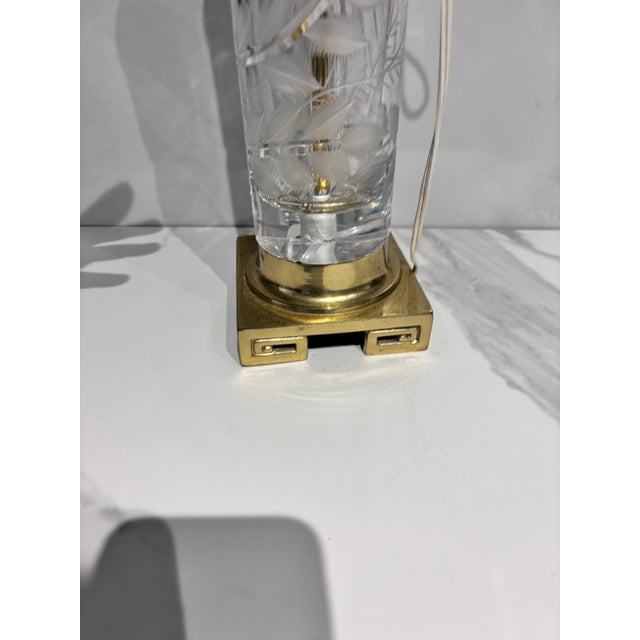 Victorian Vintage Dresden Victorian Cut Crystal Glass Flower Brass Table Lamps For Sale - Image 3 of 12