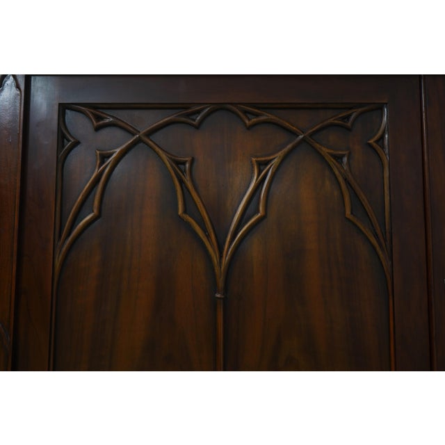 John Widdicomb Vintage Large Walnut Gothic Design Breakfront Display Bookcase For Sale - Image 15 of 18