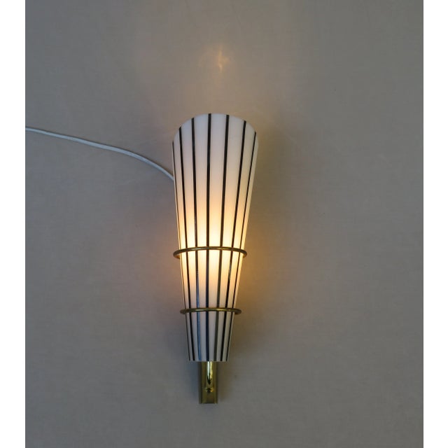 Italian Black and White Striped Enamel Glass and Brass Sconces, 1950s, Set of 4 For Sale - Image 14 of 18