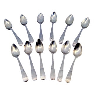 Silver Teaspoons with Fluted Handles, Set of 12 For Sale