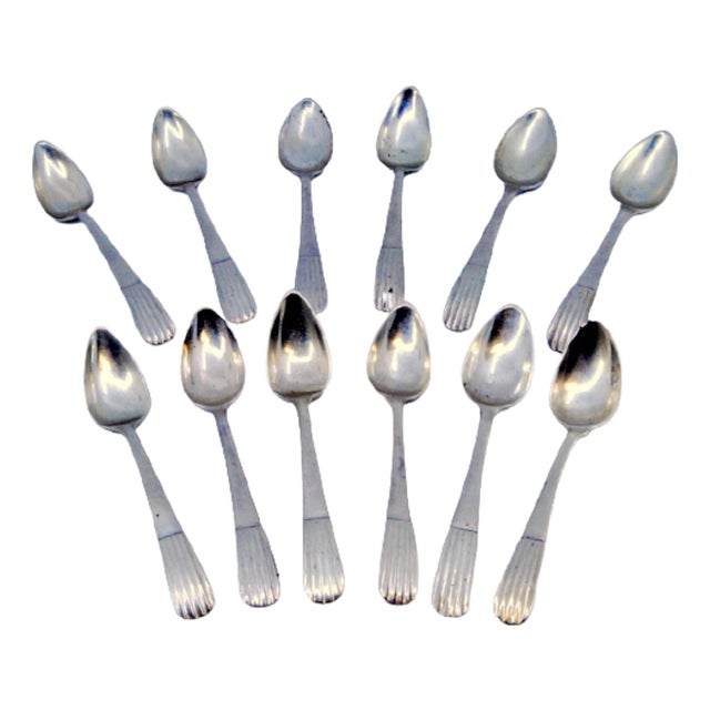 Silver Teaspoons with Fluted Handles, Set of 12 For Sale
