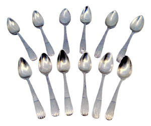Silver Teaspoons with Fluted Handles, Set of 12