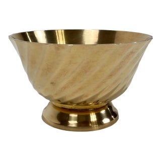 Vintage Solid Brass Footed Bowl W/ Swirl Design For Sale