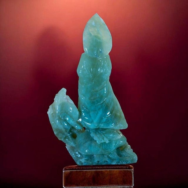 Brown Translucent Jadeite Guanyin on Dragon Figurine For Sale - Image 8 of 14