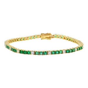 4.26 Carat Emerald and Diamond Tennis 4 Prong Bracelet in 14k Gold