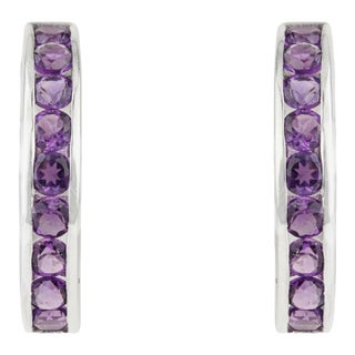 February Birthstone Purple Amethyst Hoop Earrings in Solid Silver, A Pair For Sale