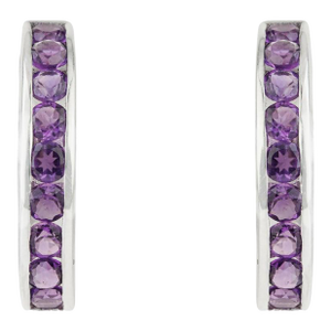 February Birthstone Purple Amethyst Hoop Earrings in Solid Silver, A Pair